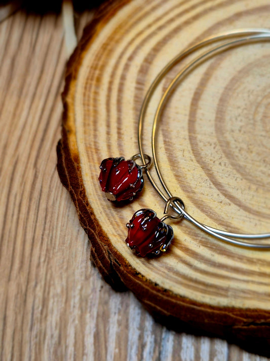 Boucles d’oreilles créoles – Roses en verre