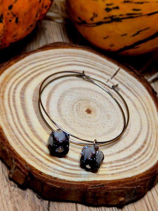 Boucles d’oreilles créoles – Roses en verre