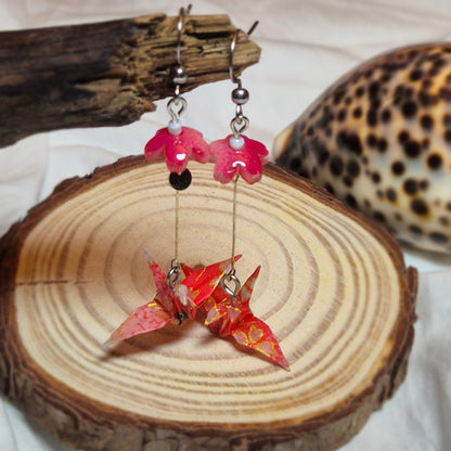 Boucles d’oreilles grue en origami