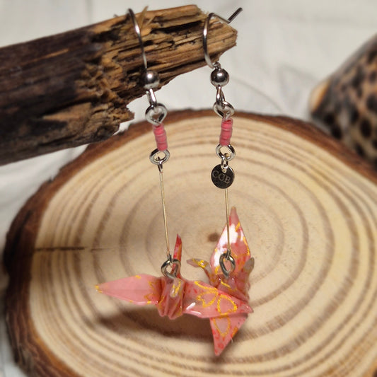 Boucles d’oreilles grue en origami