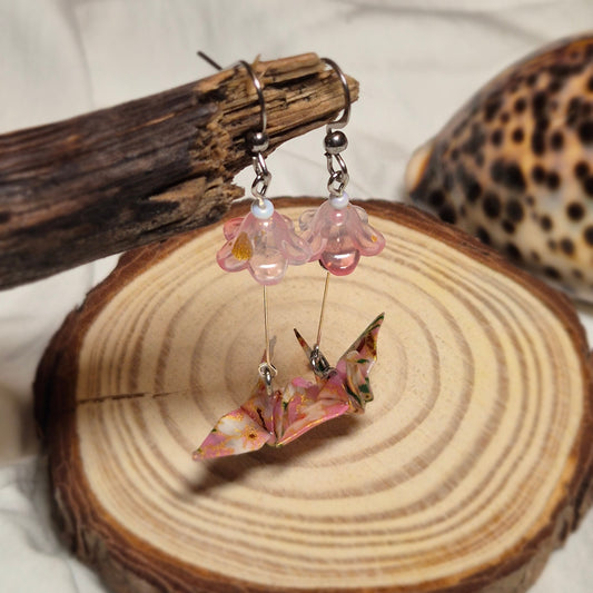 Boucles d’oreilles grue en origami