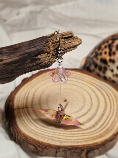 Boucles d’oreilles grue en origami