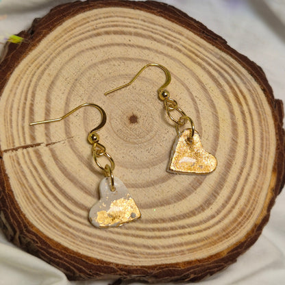 Boucles d’oreilles cœur Blanche et Feuille d’Or