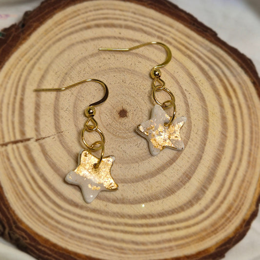 Boucles d’oreilles étoile Blanche et Feuille d’Or