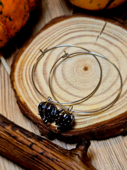 Boucles d’oreilles créoles – Roses en verre