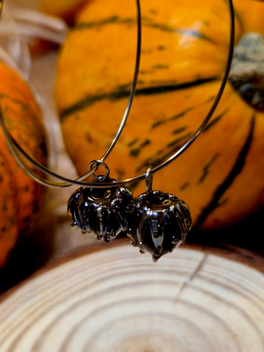 Boucles d’oreilles créoles – Roses en verre