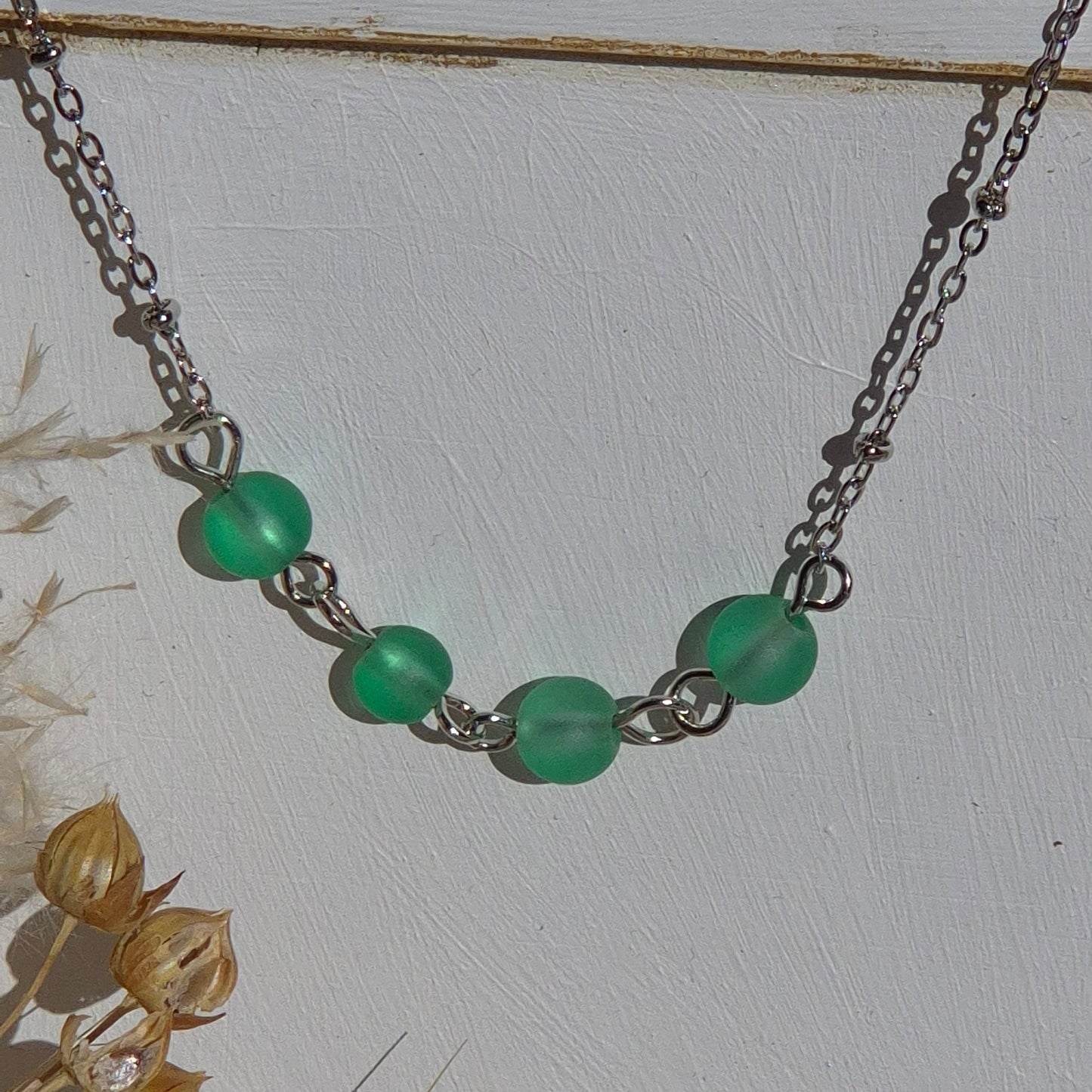 Collier perles vertes en verre