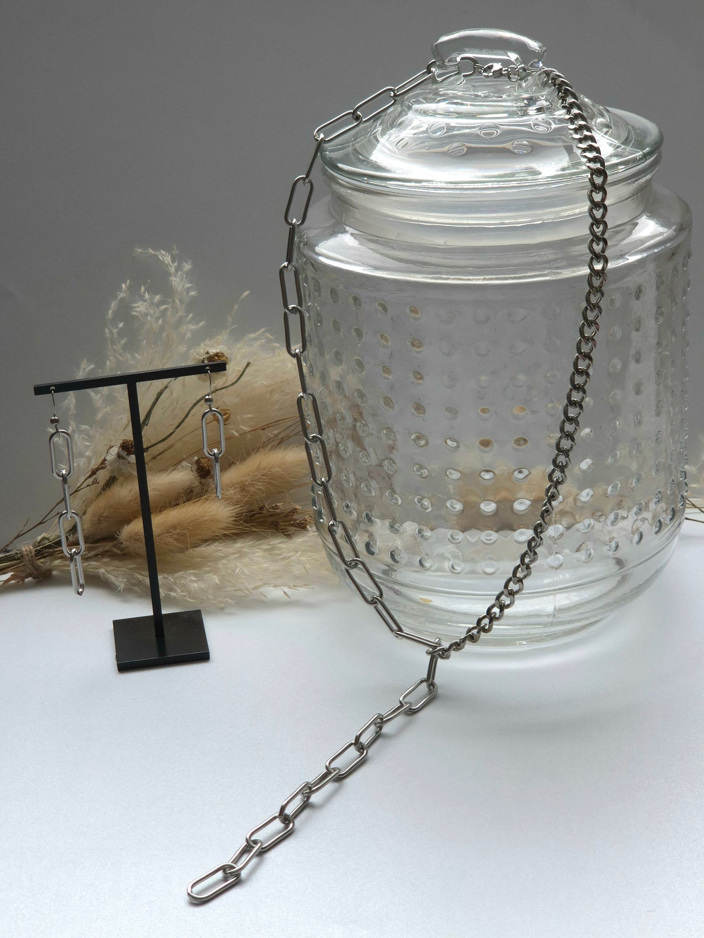 Ensemble de bijoux minimaliste en acier inoxydable – collier &amp; boucles dépareillées