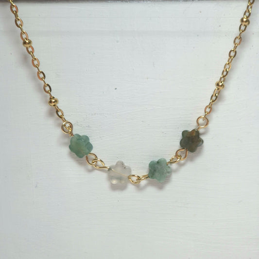 Collier délicat en acier inoxydable doré orné de perles en agate indienne naturelle avec bijoux de dos