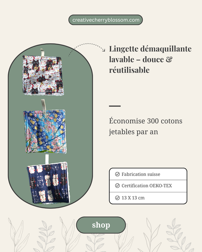 Lingette Démaquillante lavable - zéro déchet